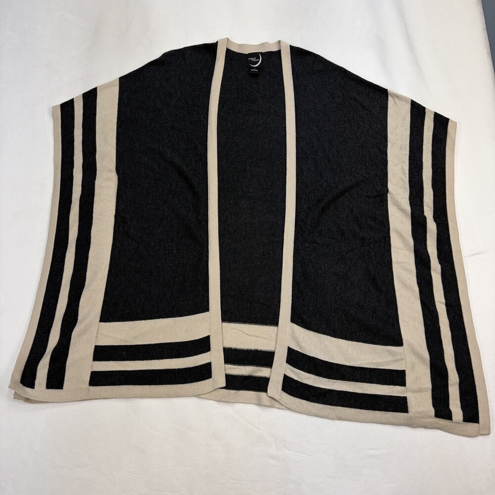 August Moon Open-Front Striped Knit Poncho Cardigan M # - Picture 2 of 9
